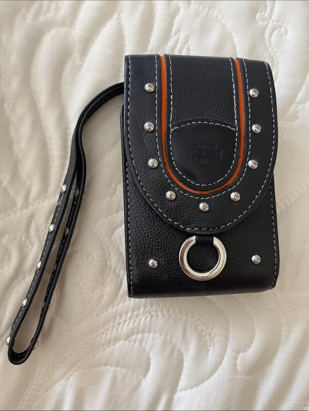 Harley-Davidson Black and Orange Leather Wristlet Pouch